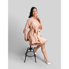 Load image into Gallery viewer, Belted Gathered Cotton Shirt Dress  (Peach)
