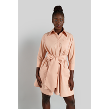Load image into Gallery viewer, Belted Gathered Cotton Shirt Dress Peach 8
