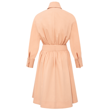 Load image into Gallery viewer, Belted Gathered Cotton Shirt Dress Peach Back
