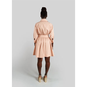 Belted Gathered Cotton Shirt Dress Peach 6