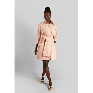 Belted Gathered Cotton Shirt Dress Peach 7