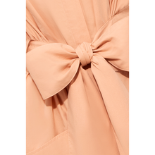 Load image into Gallery viewer, Belted Gathered Cotton Shirt Dress Peach Front Knot
