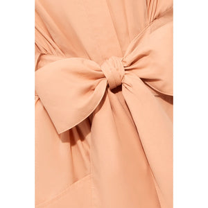 Belted Gathered Cotton Shirt Dress Peach Front Knot
