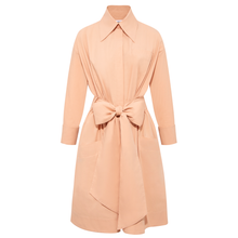 Load image into Gallery viewer, Belted Gathered Cotton Shirt Dress Peach
