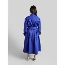 Load image into Gallery viewer, Cotton Belted Gathered Maxi Shirt Dress 2 Vivid Blue
