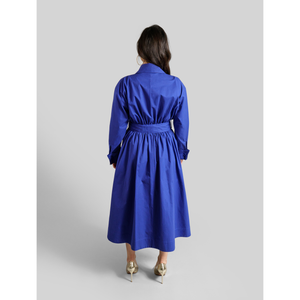 Cotton Belted Gathered Maxi Shirt Dress 2 Vivid Blue