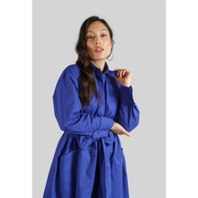 Load image into Gallery viewer, Cotton Belted Gathered Maxi Shirt Dress 4 Vivid Blue
