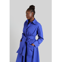 Load image into Gallery viewer, Cotton Belted Gathered Maxi Shirt Dress in Vivid Blue 7
