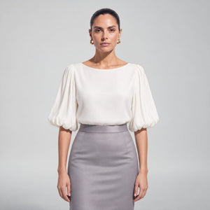 Puff Sleeve Vegan Cupro Blouse - Pearl White