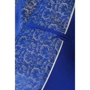 Close-up of inner chest pocket and lining detail on royal blue blazer