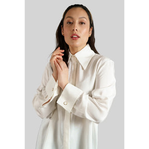 Viscose Rayon Gathered Back Shirt Ivory