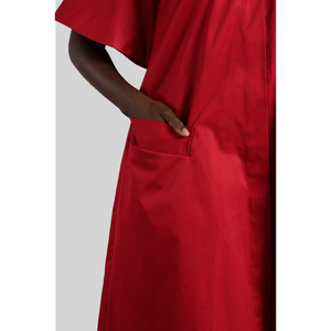 Oversized Cape Cotton Dress (Berry Red)