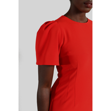 Load image into Gallery viewer, Femponiq Red Crepe Dress Neck and Sleeve Detail
