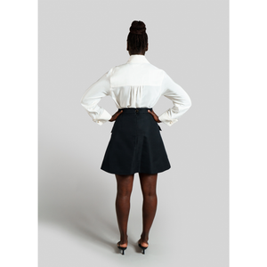 Pleated Silk-Blend Flared Skirt Black