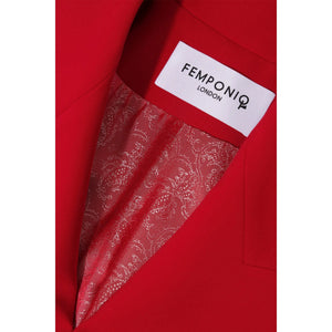 Femponiq Asymmetric Double Breasted Pleated Blazer Dress in Red - Front Product Picture featuring Close-Up Neck Detail