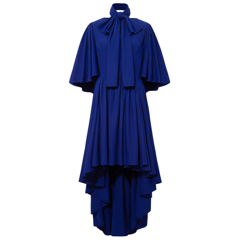 Bow Tie Neck Cape Sleeve Maxi Dress (Midnight Blue)