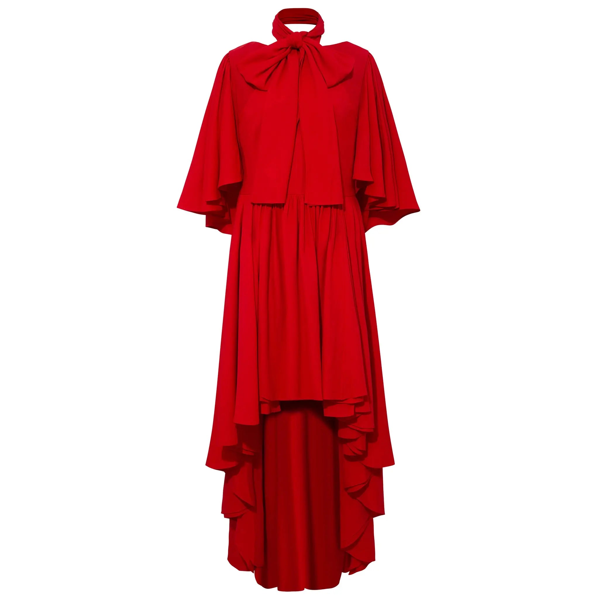 Bow Tie Neck Red Cape Sleeve Dress Red / UK14/EU42/US10 Bow Tie Neck Red Cape Sleeve Dress Red / UK14/EU42/US10