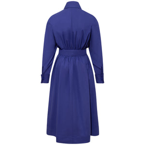 Cotton Belted Maxi Gathered Shirt Dress Vivid Blue - Back Product Picture 