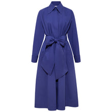 Load image into Gallery viewer, Cotton Belted Maxi Gathered Shirt Dress Vivid Blue - Front Product Picture Dress
