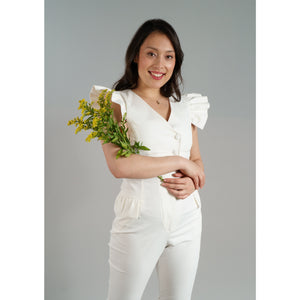 Ruffled Sleeve Tailored Jumpsuit (White)