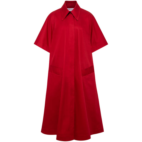 Oversized Cape Cotton Dress (Berry Red)