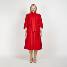 Load image into Gallery viewer, Front view of Femponiq&#39;s Bow Tie Neck Ruched Midi Dress in scarlet red, featuring a chic bow tie neckline, elegant ruched detailing, and a flattering midi length, perfect for making a bold fashion statement.


