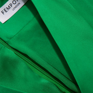    Femponiq Pleated Shoulder Kimono Sleeve Satin Duchess Dress in Green - Close-up Product Detail