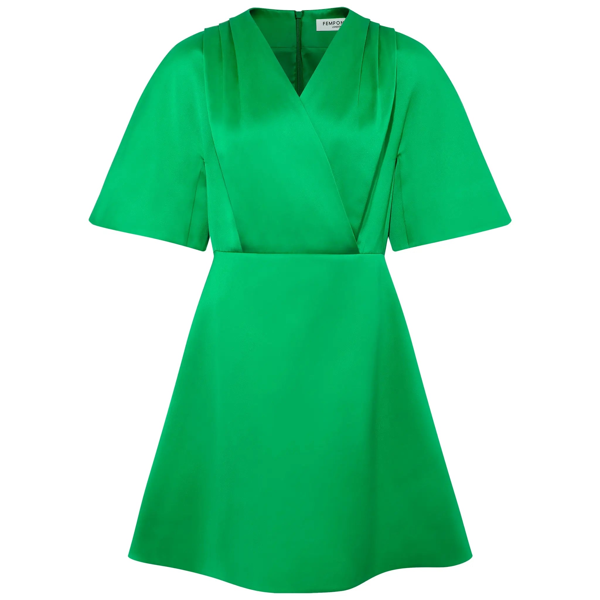 Satin Silk Designer Green Kimono Sleeve Dress UK8 / US4 / XS / Green