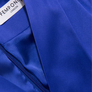 Pleated Shoulder Kimono Sleeve Satin Duchess Dress Royal Blue - Close-up Product Detail