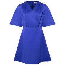 Load image into Gallery viewer, Pleated Shoulder Kimono Sleeve Satin Duchess Dress Royal Blue - Front Product Picture
