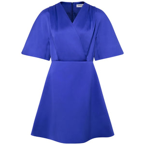 Pleated Shoulder Kimono Sleeve Satin Duchess Dress Royal Blue - Front Product Picture