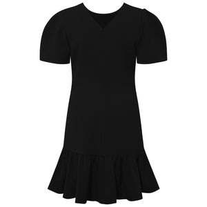 Pleated Shoulder Peplum Hem Cady Dress Black- Back Product Picture
