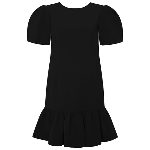 Pleated Shoulder Peplum Hem Cady Dress (Black)