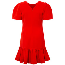 Load image into Gallery viewer, Femponiq Pleated Shoulder Peplum Hem Dress in Red - Back Product Picture
