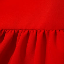 Görseli Galeri görüntüleyiciye yükleyin, Femponiq Pleated Shoulder Peplum Hem Dress in Red - Close-up Product Detail Picture
