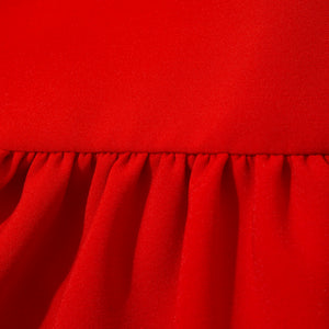 Femponiq Pleated Shoulder Peplum Hem Dress in Red - Close-up Product Detail Picture