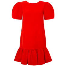 Load image into Gallery viewer, Pleated Shoulder Peplum Hem Cady Dress Watermelon Red - Front Product Picture 
