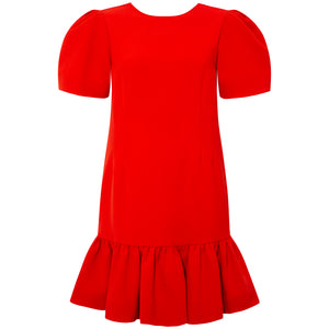 Pleated Shoulder Peplum Hem Cady Dress Watermelon Red - Front Product Picture 