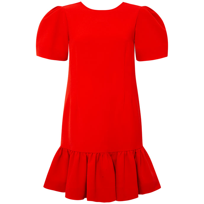 Pleated Shoulder Peplum Hem Cady Dress Watermelon Red - Front Product Picture 