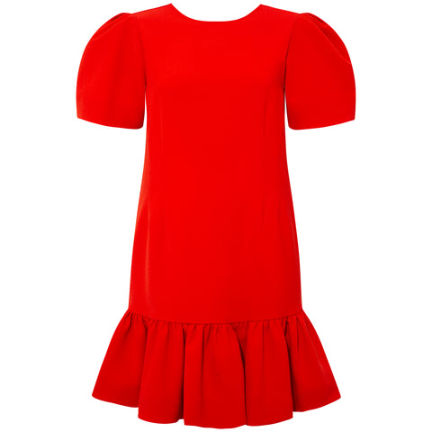 Pleated Shoulder Peplum Hem Cady Dress (Watermelon Red)