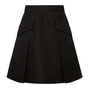 Pleated Silk Blend Flared Skirt Black