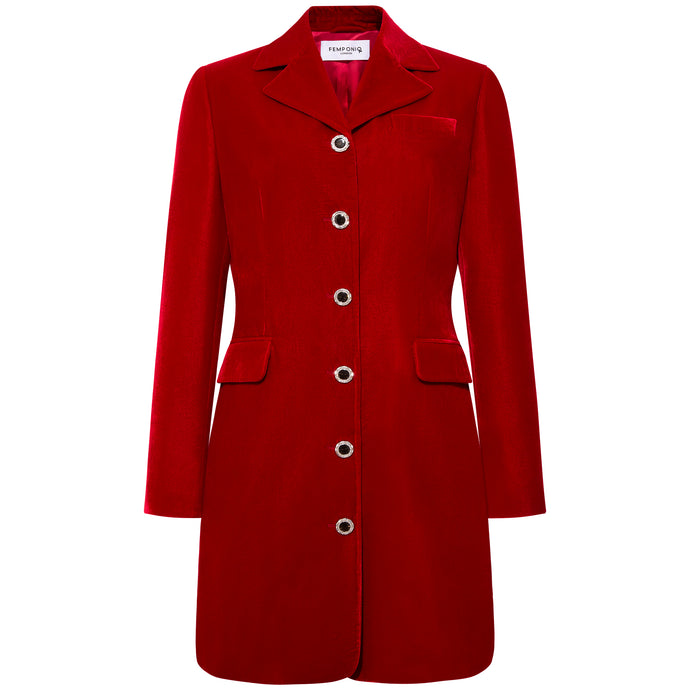 Velvet Tailored Blazer Dress - Red