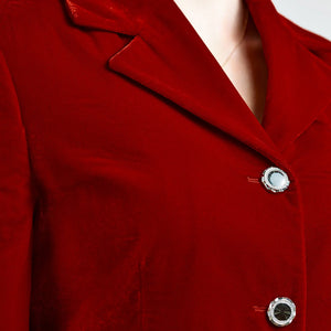 Model wearing Femponiq Velvet Tailored Blazer Dress in Royal Blue, showcasing a close-up collar view with a fitted silhouette, and the elegant button closure at the centre front.