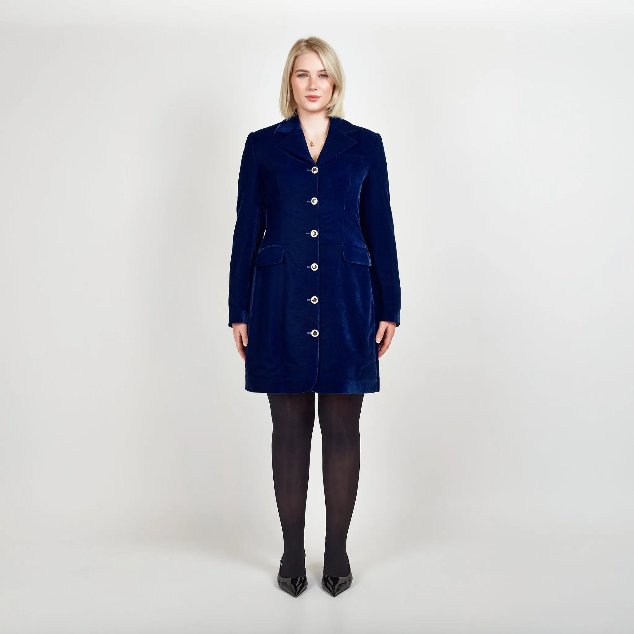 Royal Blue Velvet Tailored Blazer Designer Dress – Femponiq