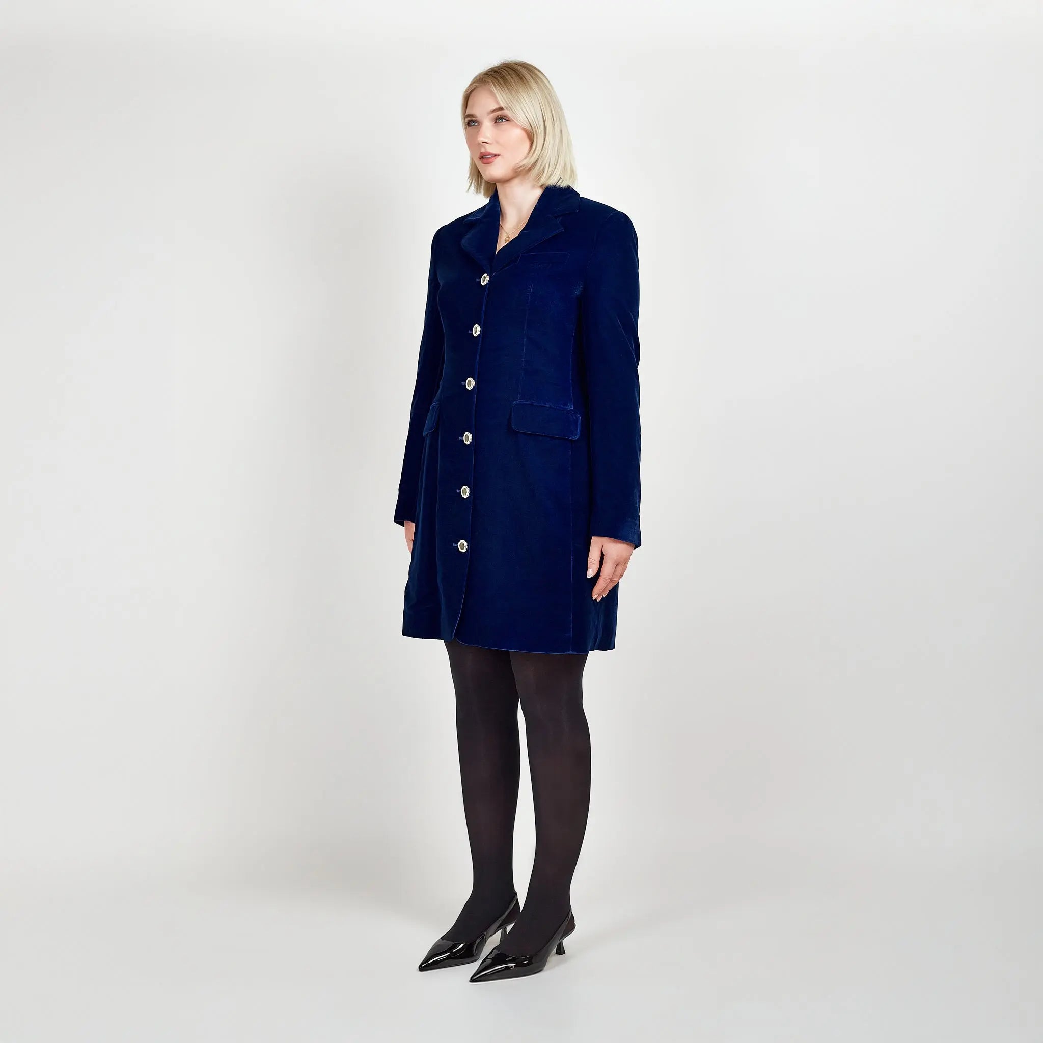 Royal Blue Velvet Tailored Blazer Designer Dress – Femponiq