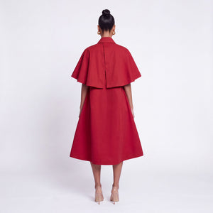 Oversized Cotton Cape Dress - Dark Red