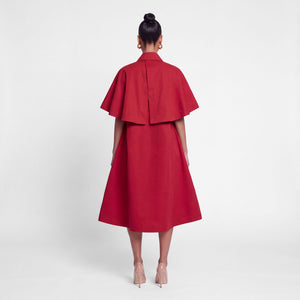 Oversized Cotton Cape Dress - Dark Red