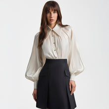 Load image into Gallery viewer, Gathered Neck Voluminous Raglan Sleeve Shirt (Pearl White)
