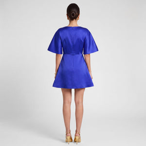 Pleated Shoulder Flared Kimono Dress - Royal Blue