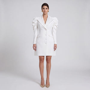 Tailored Draped Sleeved Blazer Dress - White